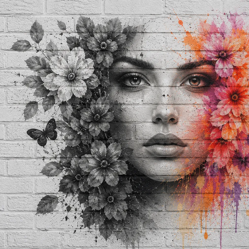 Brick wall suitable for custom wall printing and large-format wall murals
